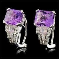 11.39ct Amethyst & 0.21ct Diam Earrings in 18K WG