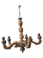 5 Arm Wood Light Fixture with Carving