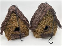 NEW- 2 Hanging Moss Covered Birdhouses