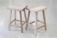 PAIR OF WORMY MAPLE BAR STOOLS