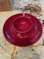 Red Enamelware Chip & Dip Platter