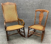 Pair of Antique Caned Rockers