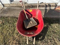 METAL WHEELBARROW WITH RUBBER TIRES, SHOVEL