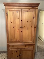 PINE TV ARMOIRE W DRESSER TYPE STORAGE