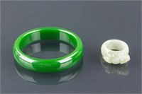 Chinese Green Bangle and Hetian Jade Ring