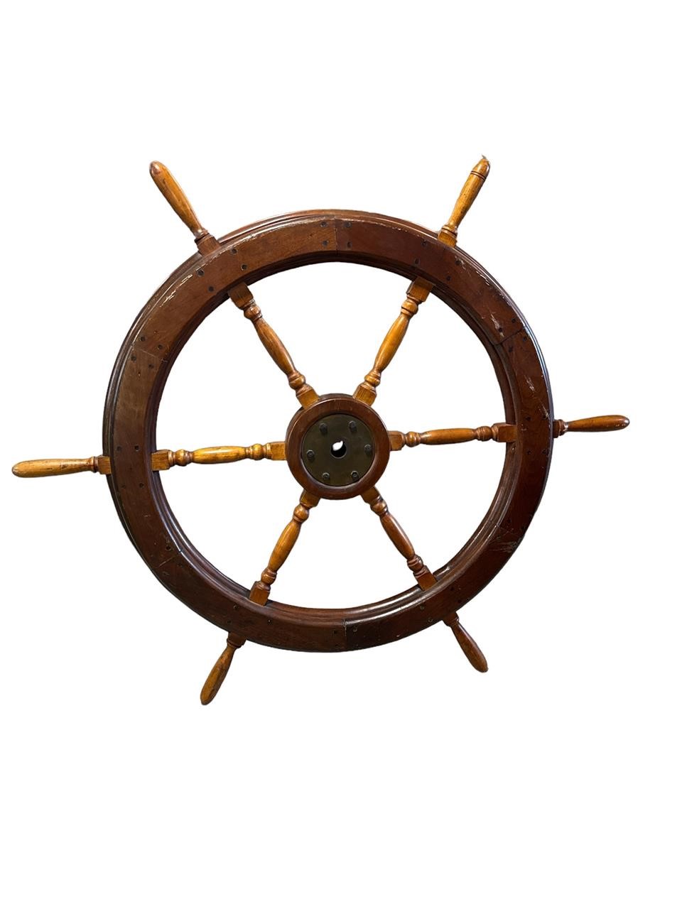 48 INCH WOOD AND BRASS SHIPS PILOT WHEEL
