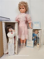2 Porcelain Papered Dolls & 1 Large Vintage Doll