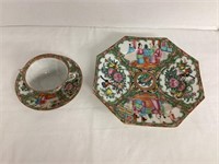 Chinese Porcelain Medallion Plate, Cup, and Saucer