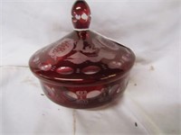 VINTAGE RED CUT TO CLEAR CANDY DISH 6.5"T