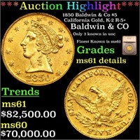 *Highlight* 1850 Baldwin & Co $5 California Gold,