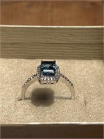 Sterling .925 Aquamarine Blue Stone Ring Size 9