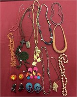 Estate Jewelry Costume Lot: Shell, Wooden, and