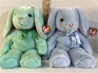 Ty beanie buddies lot of two green bunny and blue