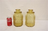 Two Vintage 9.5" Amber Glass Canisters
