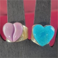 Two .925 Silver Rings with Natural Stone Hearts, h