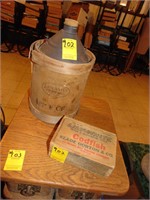 Cider jug and wooden cod fish box