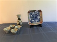 Saki Set and Small Platter on Stand