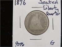 1876 SEATED LIBERTY QUARTER 90%