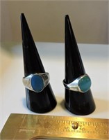 Two Sterling Silver /Turquoise Colored Stone Rings