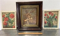 Antique flower art in frames.