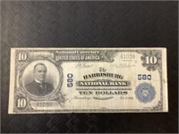 Harrisburg, PA Blue seal ten dollar bank note.