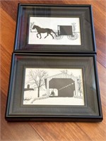 2 framed horse themed prints