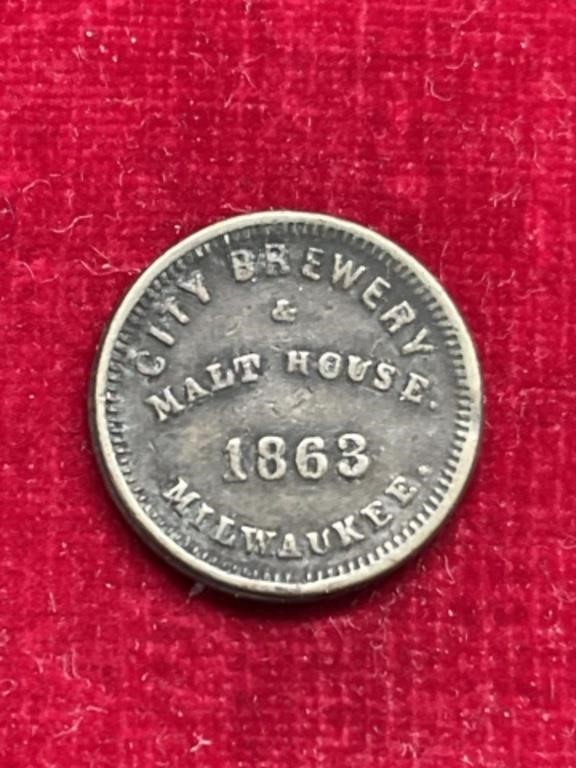 1863 civil War Beer Store coin token brewery V.
