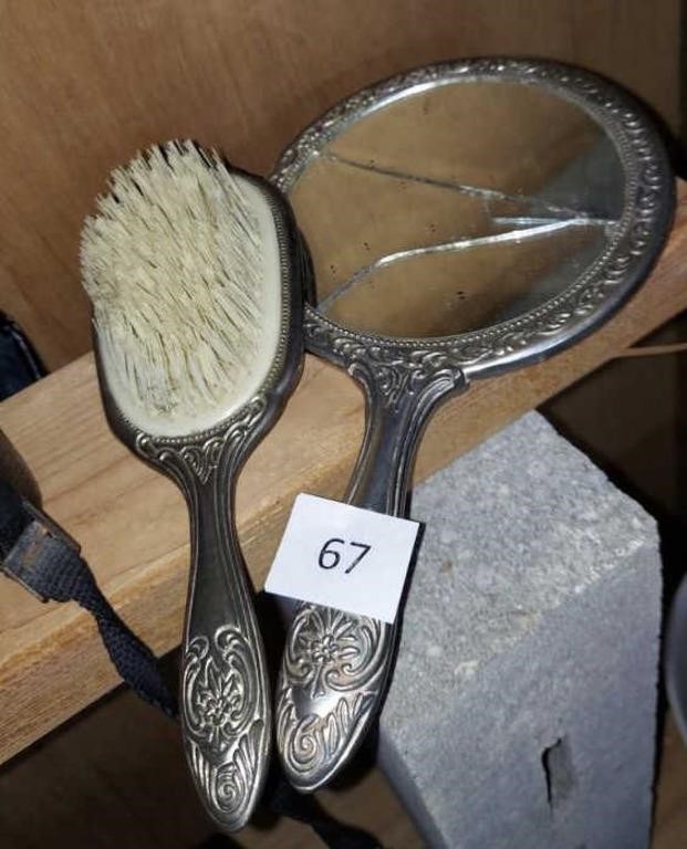 HEAVY VINTAGE MIRROR AND BRUSH