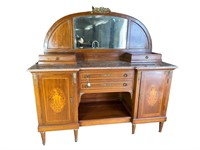 FRENCH INLAID MARBLE TOP SIDEBOARD WITH MIRROR