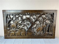 Dark Wooden Elephant Carved Wall Art