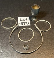 Silver Lot Spoon Ring, Cup, Bracelets