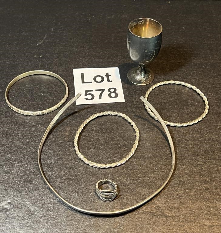 Silver Lot Spoon Ring, Cup, Bracelets
