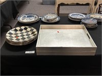 Two Serving Trays And Plates