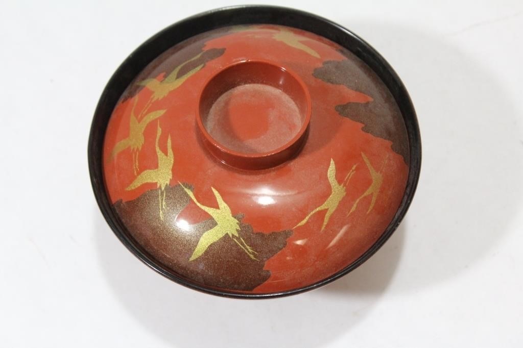 A Japanese Lacquer Style Bowl with Lid