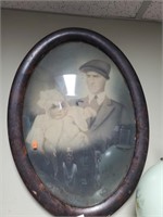 Antique  Convex Oval Photo Frame w/Pic