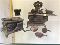 2 antique miniature cast iron stoves, Eagle,