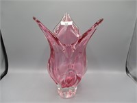 Art Glass 10" rock vase w flared tips