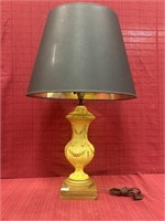 Yellow Table Lamp with Gold Flower & Vine Design,