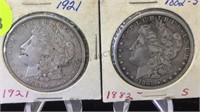 1882 &1921 MORGAN SILVER DOLLARS
