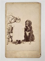 ANTIQUE CABINET CARD - GIRL WITH DOG