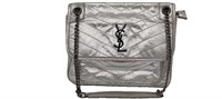 Metallic Silver Leather Half-Flap Messenger Purse