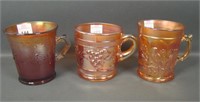 (3) Carnival Glass Mugs Lot.