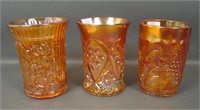 (3)  Imperial Marigold Carnival Glass Tumblers