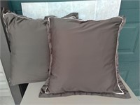 D5) (2) 24 X 24 Brown Satin Pillows, super soft,