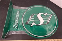 Saskatchewan Roughrider Flanged Metal Sign. 17"