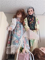 Large Porcelain Doll w/ Flower Basket and Large