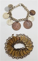 (N) vtg Coin Bracelets (8" long)