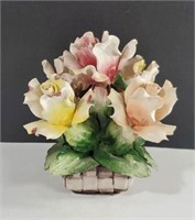 Vintage Capodimonte Five Roses in a Basket