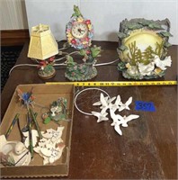 Hummingbird clock, bird lamps and chimes