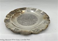 Sterling Mexican Silver Aztec Calendar Plate